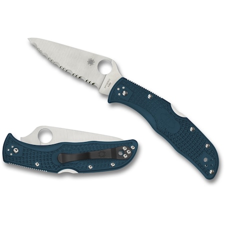 Spyderco 2024 Spyderco Endela, Lightweight Blue, Serrated K390 Steel, Reveal 7 SPY-C243FSK390